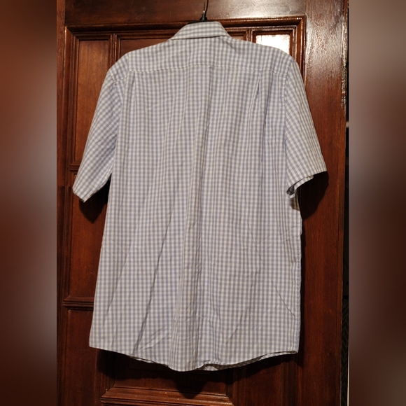 L L Bean Blue White Gingham Button Down Short Sleeve Shirt Size Medium - Picture 2 of 3